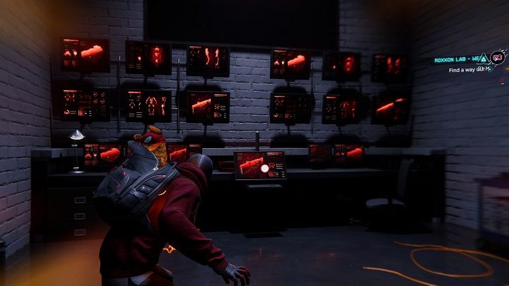 Jump on the upper railing to get to the office rooms - Spider-Man Miles Morales: Roxxon Laboratories - all locations, list - Laboratories and hiding places - Spider-Man Miles Morales Guide