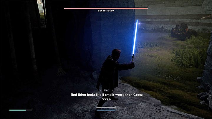 Die Höhle ist sehr dunkel, aber Sie können das Lichtschwert als Taschenlampe verwenden – Oggdo Bogdo (Bogano-Planet) |  Boss der gefallenen Ordnung – Bosse – Star Wars Jedi-Leitfaden zur gefallenen Ordnung