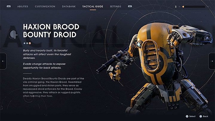 3) Haxion Brood Bounty Droid – es ist ein schwer gepanzerter Droide, der Nahkampfangriffe und Fernangriffe einsetzt – Bounty Hunters |  Bosse des Gefallenen Ordens – Bosse – Star Wars Jedi Leitfaden zum Gefallenen Orden
