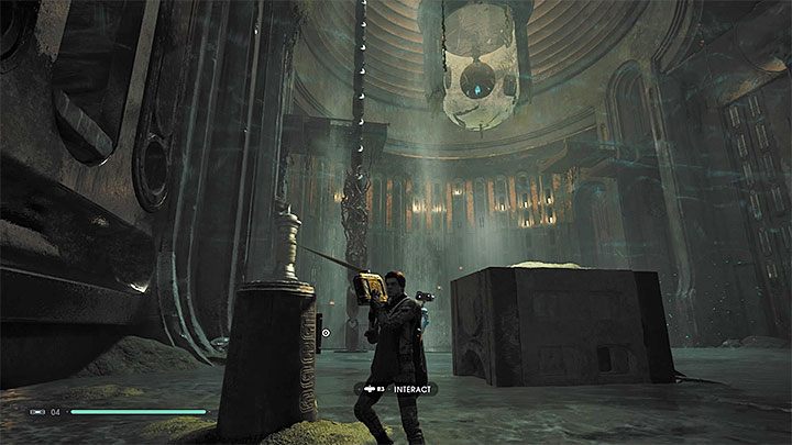 In the left part of the room find a place where you can grab the rope and attach it to the hook shown in the picture - Chapter 3 Tomb of Miktrull | Fallen Order Walkthrough - Main Story - Star Wars Jedi Fallen Order Guide