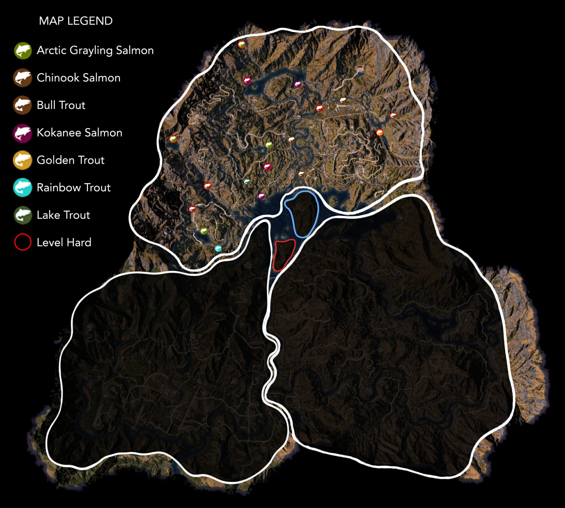 Fish and fishing spots in Whitetail Mountains - Map - Far Cry 5 Game Guide | gamepressure.com