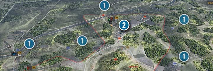 If you can still see enemy territory that does not decrease or increase its area, there are certainly several hidden enemy units there (1). This works the other way around: in the picture above, the red infantry unit has easily taken over several strategic points and a large part of the area, because there are no troops (2). Watch out for scouts, however, they have no influence on the front and can lurk for your units. - Starting Tips | Steel Division 2 - Basics - Steel Division 2 Guide