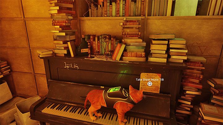 While exploring the library, find a piano - the Sheet Music will be there - Stray: Sheet Music - list - Secrets and Collectibles - Stray Guide, Walkthrough