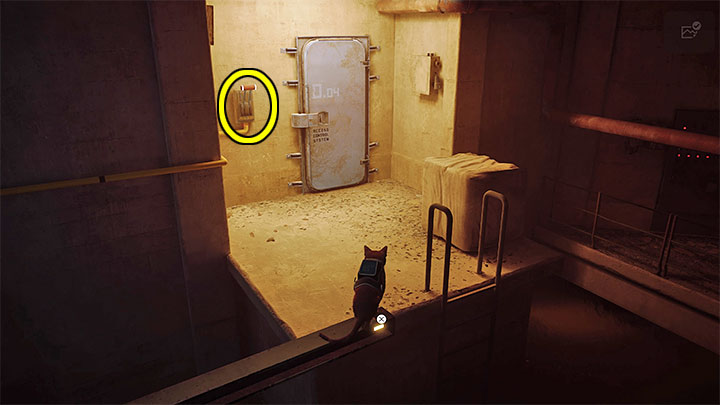 Avoid the Sentinels and reach the lever that will unlock the side passage - Stray: Midtown, Chapter 10 - walkthrough - Walkthrough - Stray Guide, Walkthrough