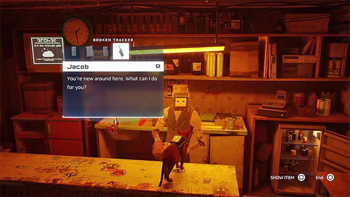 You can ask the robots in the village about a specialist who could repair the device - Stray: Slums - Part 2, Chapter 6 - walkthrough - Walkthrough - Stray Guide, Walkthrough