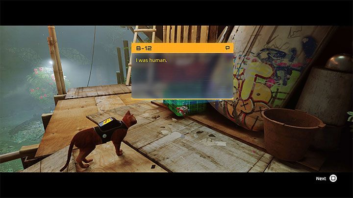 B-12 the drone is a mechanical companion that joins your cat in chapter 3 and you will learn more and more about it as you play the game - Stray: The games ending - walkthrough of the ending - Walkthrough - Stray Guide, Walkthrough