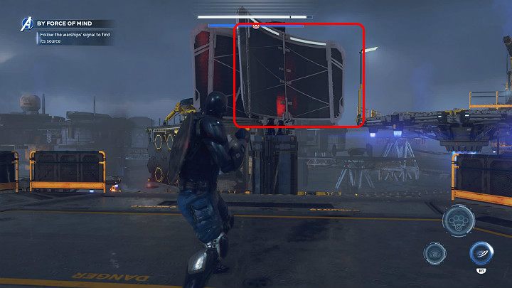 After dealing with the opponents, use the large transmitter to jump on the next platform - Marvels Avengers: By Force of Mind, walkthrough - Gold Coast - Marvels Avengers Guide