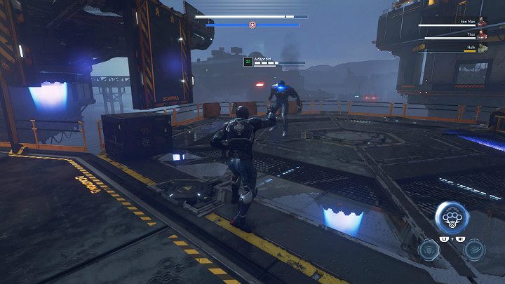 The next wave of enemies will feature more elite opponents - three Blitz Dreadbots and purple glowing Adaptoids - Marvels Avengers: By Force of Mind, walkthrough - Gold Coast - Marvels Avengers Guide