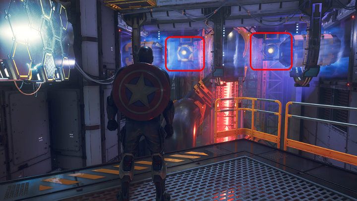 Note that the wall on the left side is electrified and the next floor is really high up - Marvels Avengers: By Force of Mind, walkthrough - Gold Coast - Marvels Avengers Guide