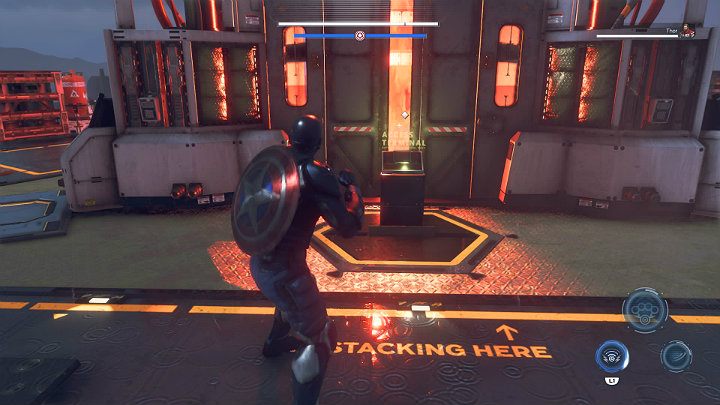 After the fight, approach the terminal located in the center of the tower to reveal the power cores - Marvels Avengers: By Force of Mind, walkthrough - Gold Coast - Marvels Avengers Guide