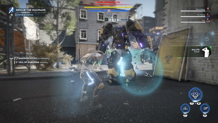 The entrance to the warehouse is guarded by a soldier in an exoskeleton - Marvels Avengers: Mayhem over Manhattan, walkthrough - Eastern seaboard - Marvels Avengers Guide