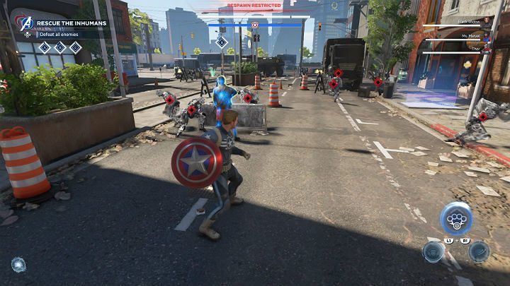 A little further to the right of the map you will find more people to save from the AIM soldiers - help them in the fight, then go to the Inhumans hideout - Marvels Avengers: Mayhem over Manhattan, walkthrough - Eastern seaboard - Marvels Avengers Guide