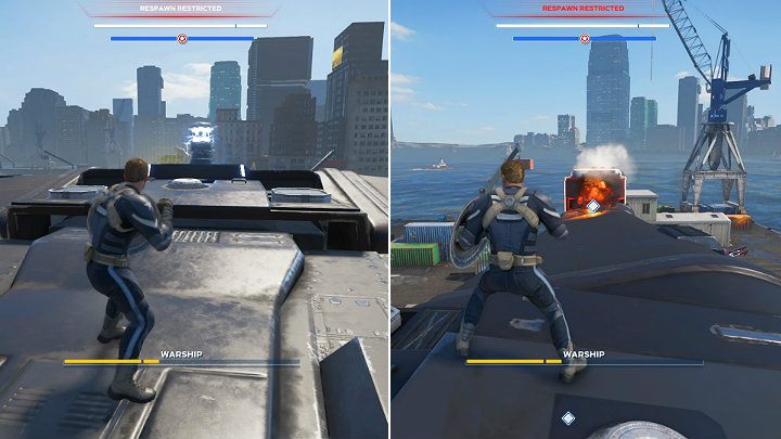 The second generator is at the front of the ship - it will expose more vents on the side engines - Marvels Avengers: Mayhem over Manhattan, walkthrough - Eastern seaboard - Marvels Avengers Guide