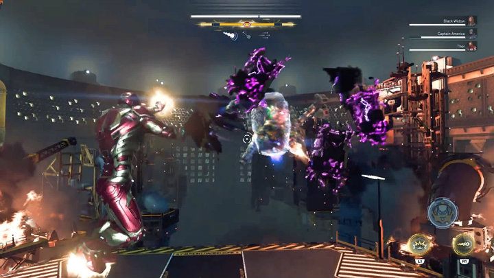 When the first two engines are destroyed, the opponent will get surrounded by an additional shield that can block Tonys missiles - Marvels Avengers: MODOK boss - how to beat? Walkthrough - Bosses - Marvels Avengers Guide