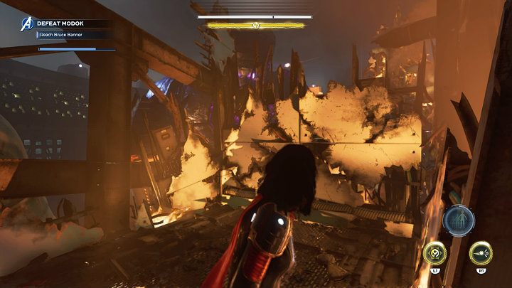 After a short while, youll reach the barrier separating you from your objective - Marvels Avengers: MODOK boss - how to beat? Walkthrough - Bosses - Marvels Avengers Guide
