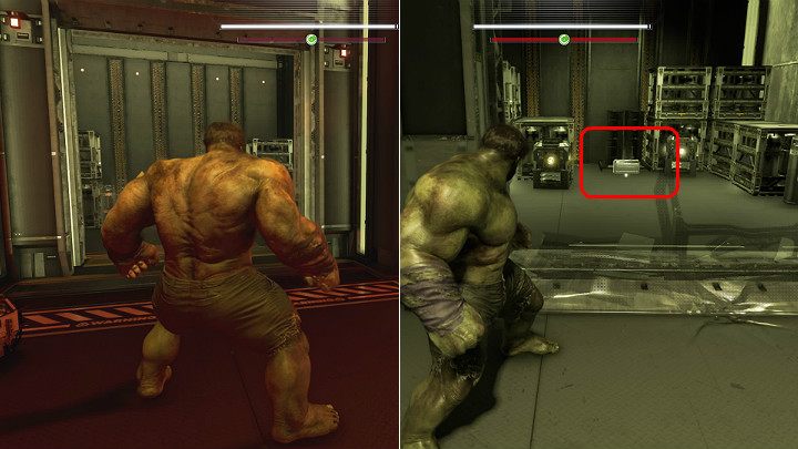 On the floor with a sign indicating the way to Etraction Terrigenesis, search for the cracked glass door - Marvels Avengers: To find Olympia, walkthrough - Pacific Northwest - Marvels Avengers Guide