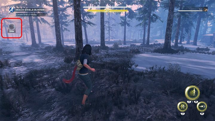 Pay attention to the radar visible in the top left corner of the screen and try to determine the right path - Marvels Avengers: Missing links, walkthrough - Snowy Tundra - Marvels Avengers Guide