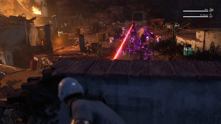 The first serious opponent which has to be defeat is the Dreadbot - Marvels Avengers: House Call, walkthrough - Utah Badlands - Marvels Avengers Guide