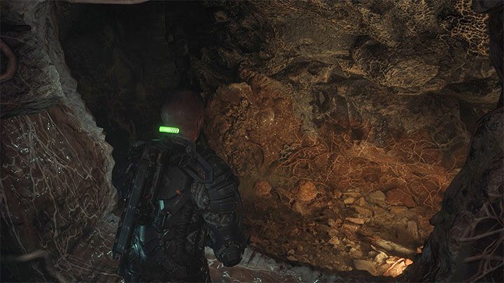 Reach the ladder and go down, but watch out for a cocoon with the popping-up head - try to destroy it from a distance - Callisto Protocol: Below - Walkthrough - The Callisto Protocol Guide