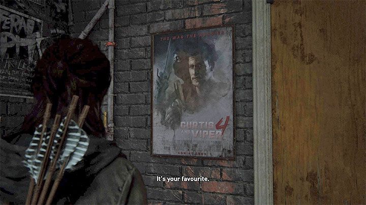 During her adventures, Ellie comes across a poster of the Curtis and Viper 4 movie - The Last of Us 2: Easter-eggs on Ellie stages - Easter-eggs and curiosities and - The Last of Us 2 Guide