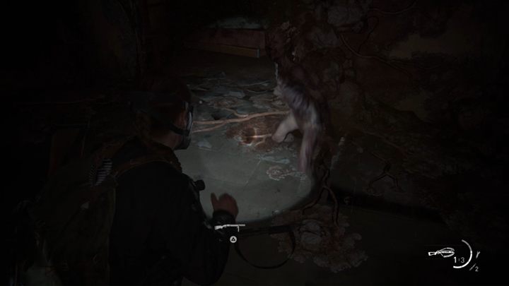 In one of the rooms, a stalker will emerge from the wall - The Last of Us 2: The Descent, Seattle Day 2 Abby walkthrough - Seattle Day 2 - Abby - The Last of Us 2 Guide