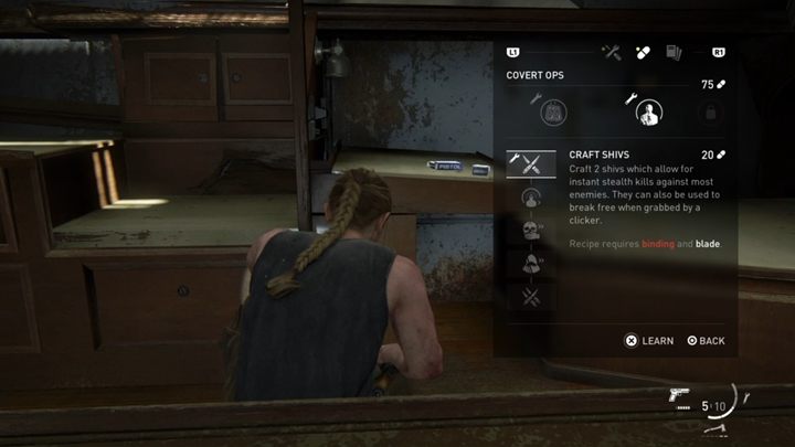 The boat contains a manual teaching new abilities (Covert Ops) enabling you, among others, to learn how to make blades - The Last of Us 2: On Foot, Seattle Day 1 Abby walkthrough - Seattle Day 1 - Abby - The Last of Us 2 Guide