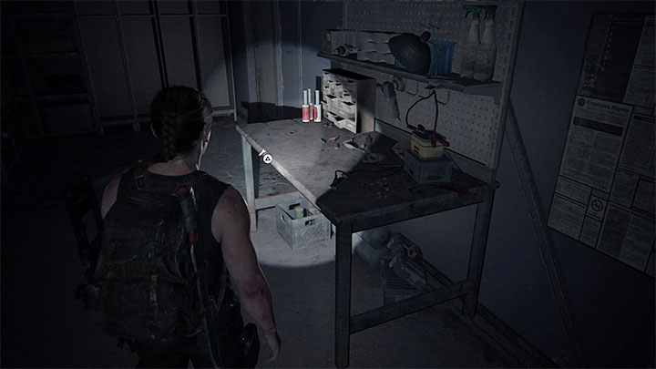 The workbench is located in the first room - The Last of Us 2: The Coast - collectibles, artefacts, coins - Seattle Day 1 - Abby - The Last of Us 2 Guide