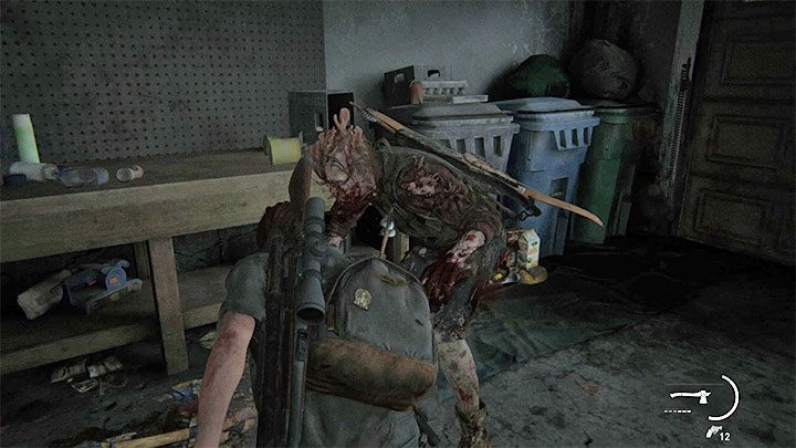 Shortly after entering one of the residential houses, Ellie will be attacked by a Stalker (a unique infected) with enhanced agility - The Last of Us 2: Bow - how to obtain this weapon? - Combat - The Last of Us 2 Guide