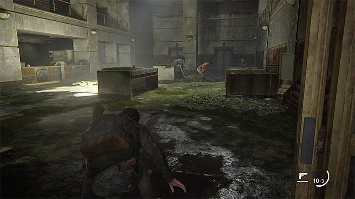 Nachdem Sie sich durch die Trümmer bewegt haben, erreichen Sie die zerstörte Lobby der Bank – The Last of Us 2: Wie bekomme ich eine Schrotflinte?  - Kampf – Leitfaden zu The Last of Us 2