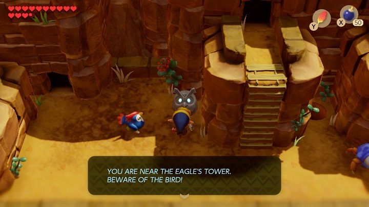 Go right, take a hint from an Owl statue and climb the ladder up to enter the next cave - Eagles Tower | Links Awakening Walkthrough - Walkthrough - Links Awakening Guide