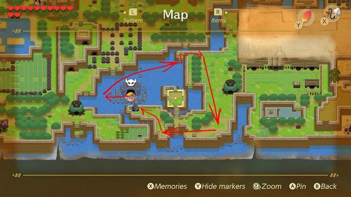 Dive to swim through the underwater tunnel and swim out on the other side of the stones - Face Shrine | Links Awakening Walkthrough - Walkthrough - Links Awakening Guide