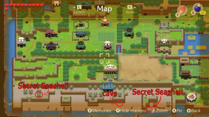 Teleport yourself near Mabe Village and go to the beach - Face Shrine | Links Awakening Walkthrough - Walkthrough - Links Awakening Guide