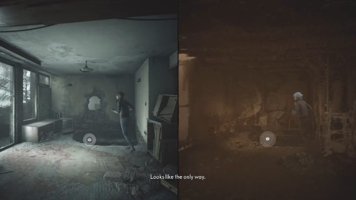 You can immediately jump down to the lower floor through the hole in the floor - The Medium: Encounter with Sadness - walkthrough - Walkthrough - The Medium Guide