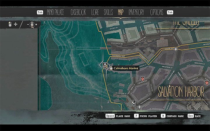 Your new objective is to go to Calmshore Marina - visit the north-west corner of Salvation Harbor - Nosedive | The Sinking City walkthrough - Main cases - The Sinking City Guide
