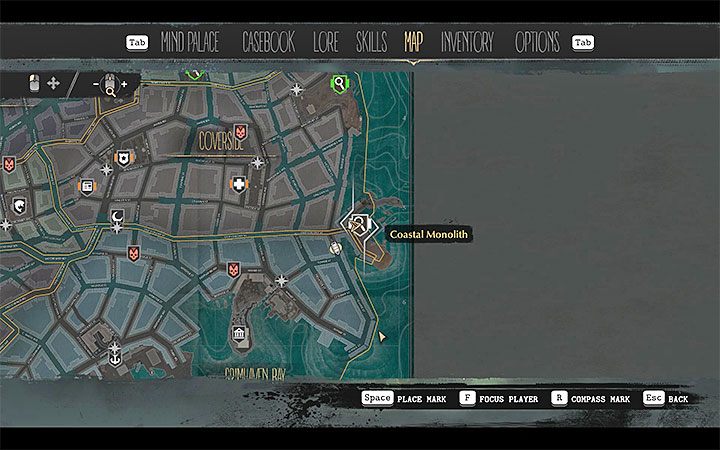 Analysis of the above document will allow you to find the Coastal Monolith - shown in the attached image - Into the Depths | The Sinking City walkthrough - Main cases - The Sinking City Guide