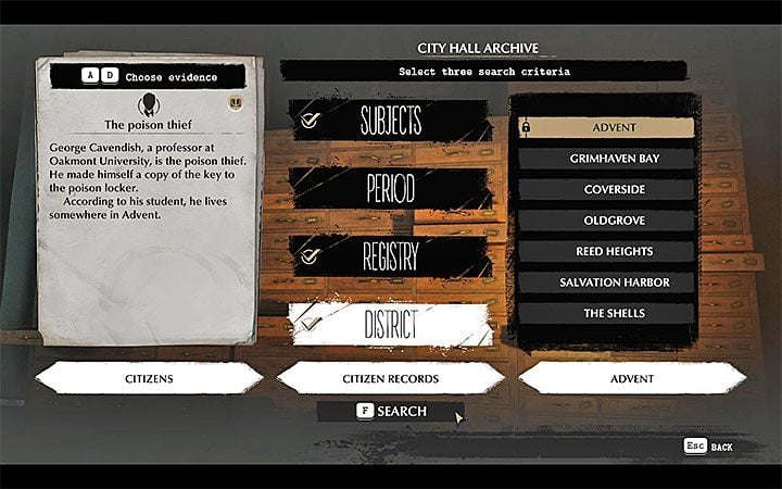 Your new task is to establish where does Professor Cavendish live, and so you need to visit the Oakmont City Hall in the Advent district - Quid Pro Quo | The Sinking City walkthrough - Main cases - The Sinking City Guide