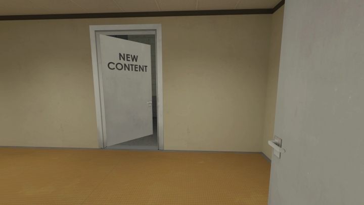 You'll recognize it by the "New Content" bit and the fact that they are left slightly ajar - Stanley Parable Ultra Deluxe: New content - All endings - Stanley Parable Ultra Deluxe Guide