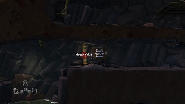 Go down and turn the Water Valve to make the part of the corridor on the left to be filled with water - The Island - The Cave (generally accessible locations) - The Cave - Game Guide and Walkthrough