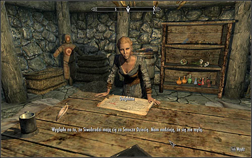 Approach the table beside which Delphine is sitting and initiate a conversation with her (screen above) - Meeting with Delphine | A Blade in the Dark - A Blade in the Dark - The Elder Scrolls V: Skyrim Game Guide