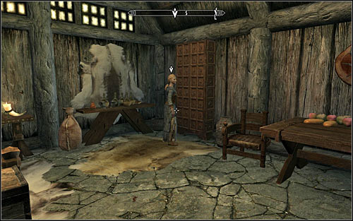 Head to the eastern room of the Sleeping Giant Inn (screen above) and lock the door behind you, as Delphine wishes - Meeting with Delphine | A Blade in the Dark - A Blade in the Dark - The Elder Scrolls V: Skyrim Game Guide