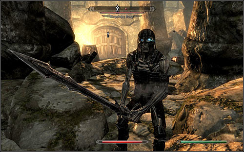 After reaching a snow-covered bridge, defeat a single Draugr and consider jumping down for a locked chest - Heading to Bleak Falls Barrow | Bleak Falls Barrow - Bleak Falls Barrow - The Elder Scrolls V: Skyrim Game Guide