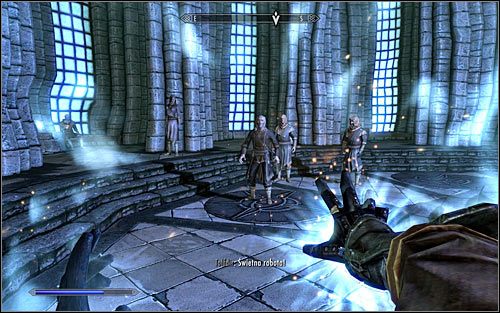 Turn around towards Tolfdir and hold down the mouse button to which you assigned the spell - First Lessons | Side quests - Side quests - The Elder Scrolls V: Skyrim Game Guide