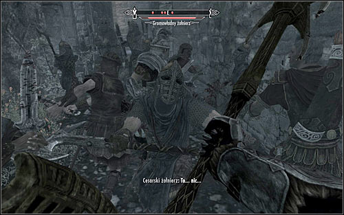 If you have followed my advice, at this point youll be forced to take care of a group of enemy soldiers gathered around the last barricade (the above screen) - Battle for Windhelm | Imperial Legion Quests - Imperial Legion Quests - The Elder Scrolls V: Skyrim Game Guide