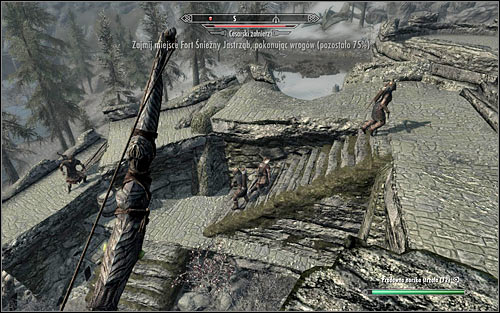 If youre planning to attack the Legionnaires from a safe distance, climb the walls as soon as you enter the fort - Battle for Fort Snowhawk | Stormcloak Rebellion Quests - Stormcloak Rebellion Quests - The Elder Scrolls V: Skyrim Game Guide