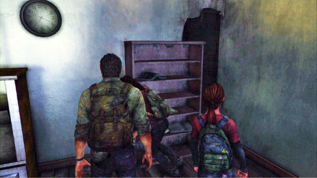 Talk to Tess after the beginning of this part, and squeeze through the hole that will be revealed a moment later - The Last of Us: Outside, The Outskirts Walkthrough - The Outskirts - The Last of Us Guide