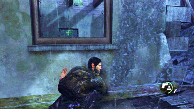 Links vom Mann finden Sie eine Treppe zum Fenster, durch die Sie springen müssen – Komplettlösung zu The Last of Us: Outside, The Outskirts – The Outskirts – The Last of Us Guide