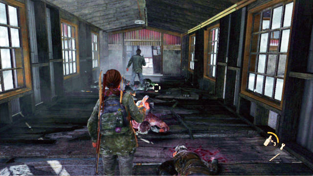 Once you deal with the first wave, run into the corridor and deploy a bomb underneath the hole in the roof - The Last of Us: The Hunt, Lakeside Resort Walkthrough - Lakeside Resort - The Last of Us Guide