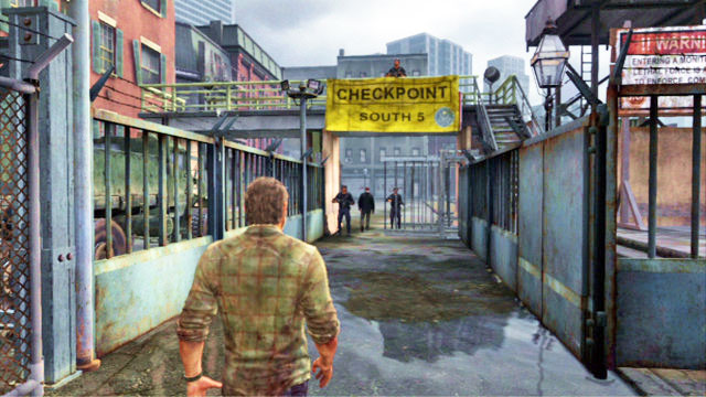 As soon as you are done eavesdropping, approach the exit guarded by soldiers and produce your ID - 20 Years Later | The Quarantine Zone | The Last of Us Walkthrough - The Quarantine Zone - The Last of Us Guide