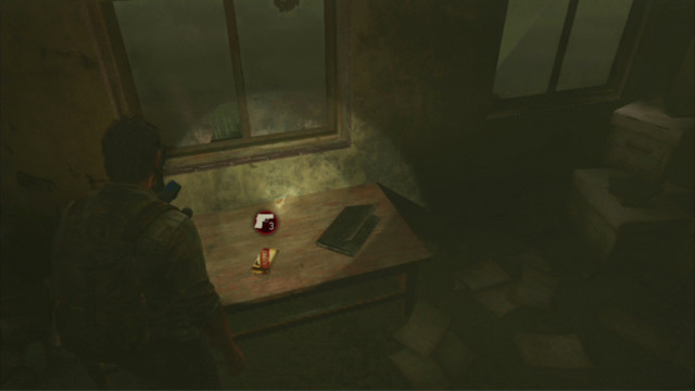 Before you climb the stairs to the next floor, examine the shelf behind the nearby door, to find some ammo - Beyond the Wall (text & map) | The Quarantine Zone | The Last of Us Walkthrough - The Quarantine Zone - The Last of Us Guide