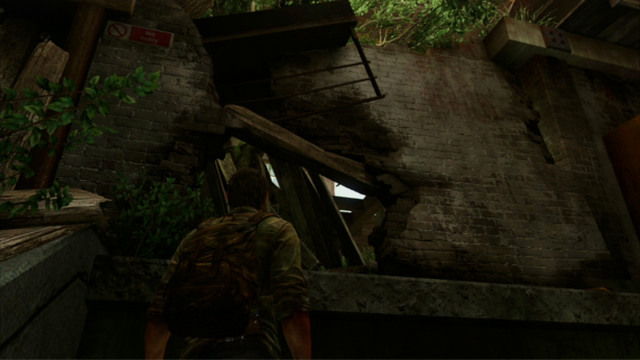 You can get back up over the pile of rubble at the other side of the room - Beyond the Wall (text & map) | The Quarantine Zone | The Last of Us Walkthrough - The Quarantine Zone - The Last of Us Guide